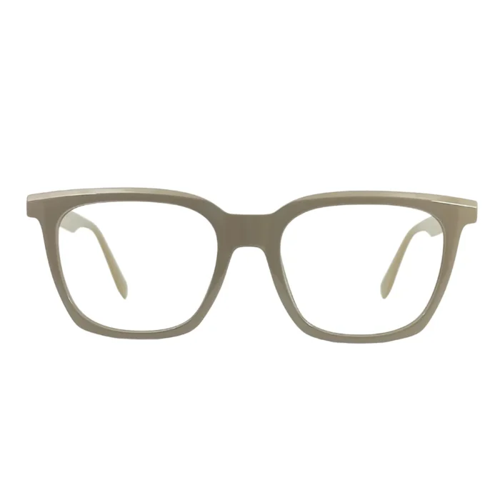 beige-square-eyeglasses-front.webp Lenstick beige square eyeglasses – unisex full-rim frame front view