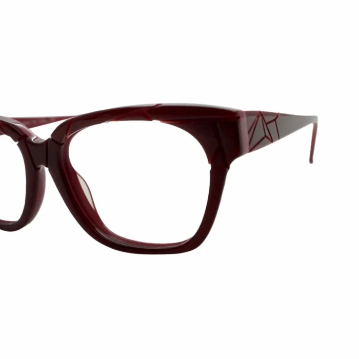 bold red geometric eyeglass frame top