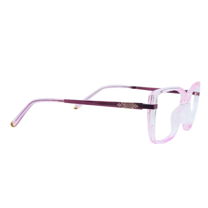 clear pink square eyeglasses plum temples left