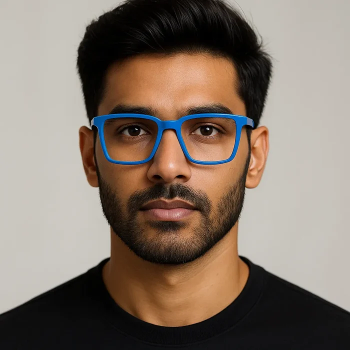 Bright Blue Square Eyeglasses modal